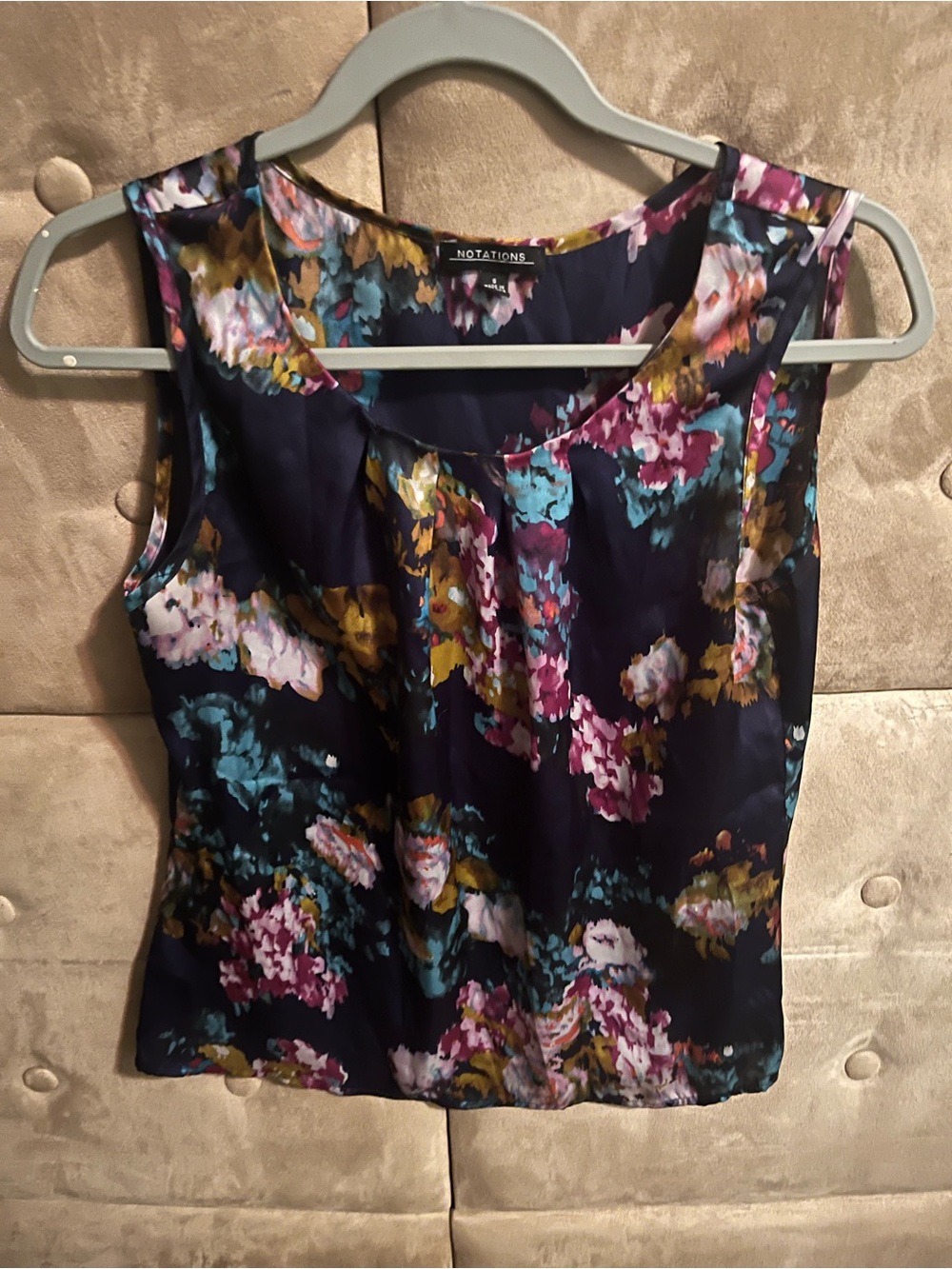 Notations Navy Floral Pleated Scoop Neck Camisole